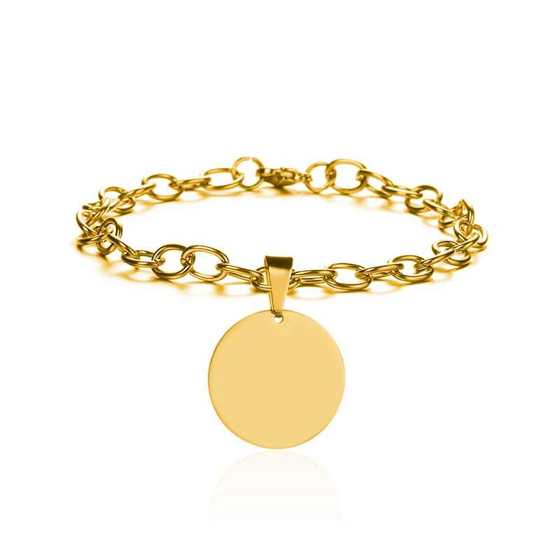 Gold3 Round Blank Персонализированные индивидуальные браслеты с выгравированным фото именем и датой для женщин и мужчин из нержавеющей стали, регулируемые браслеты с идентификационной биркой, семейные подарки - Окраска металла: Gold3 Round Blank
