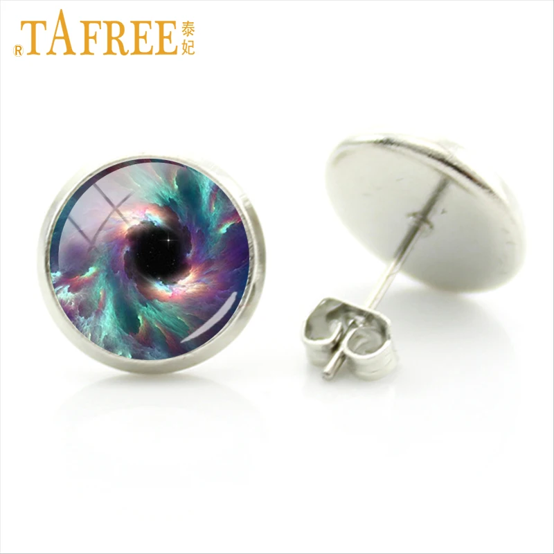 Женские серьги гвоздики со Звездами Галактики TAFREE стеклянные купольные в виде
