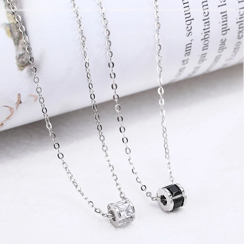 

Simple Cylindrical Black and White Zircon silver 925 jewelry Chain Female Necklace Short Clavicle Necklace collier wedding