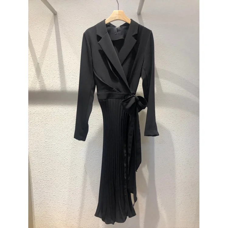 Женское платье элегантные плиссированные платья с поясом на талии для офиса