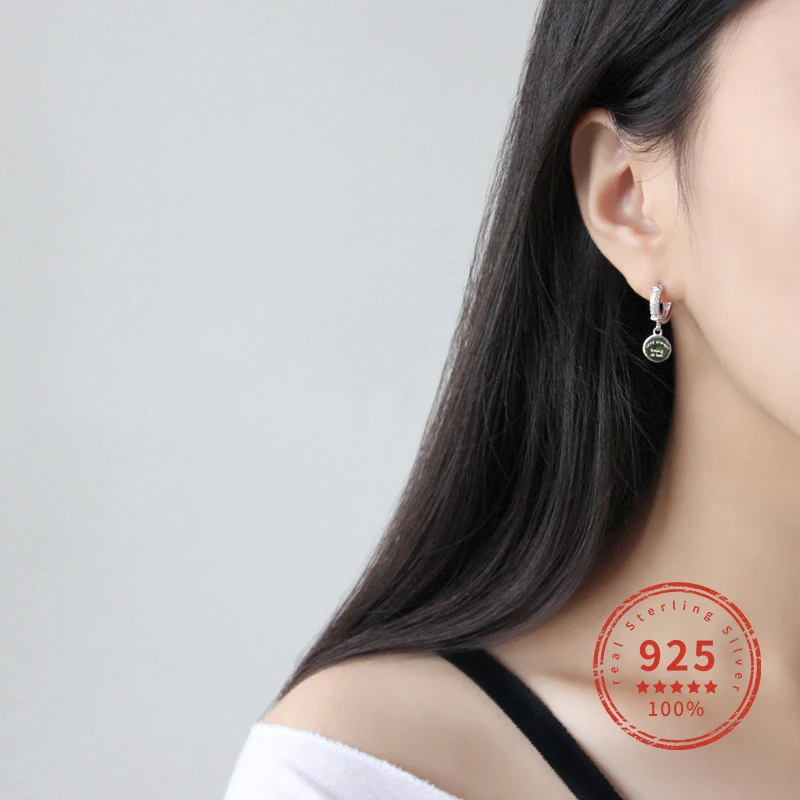 

Buckle Micro Encrusted Geometry English Tag Female Earrings 925 Sterling Silver Party Fine Jewelry Accessories Gift WDE062