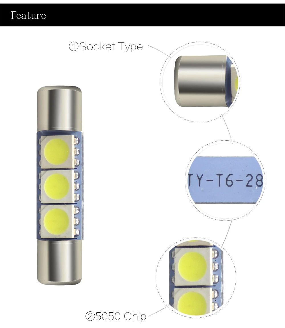 1 шт. супер яркий 31 мм 28 мм 3 SMD 5050 светодиодный Авто C5W гирлянда для салона косметическое зеркало солнцезащитный козырек лампочки лампы DC 12 В