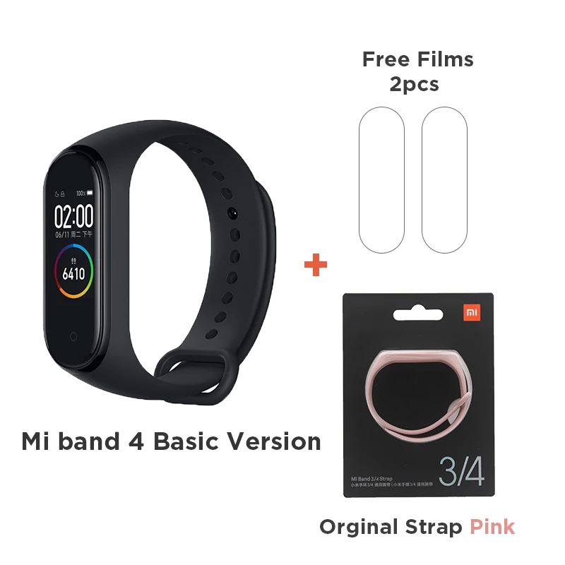 Basic Add Mi Pink Xiaomi mi смарт-браслет 4 цветной сенсорный экран музыкальный пульсометр mi Band 4 стандарт и NFC две версии - Цвет: Basic Add Mi Pink