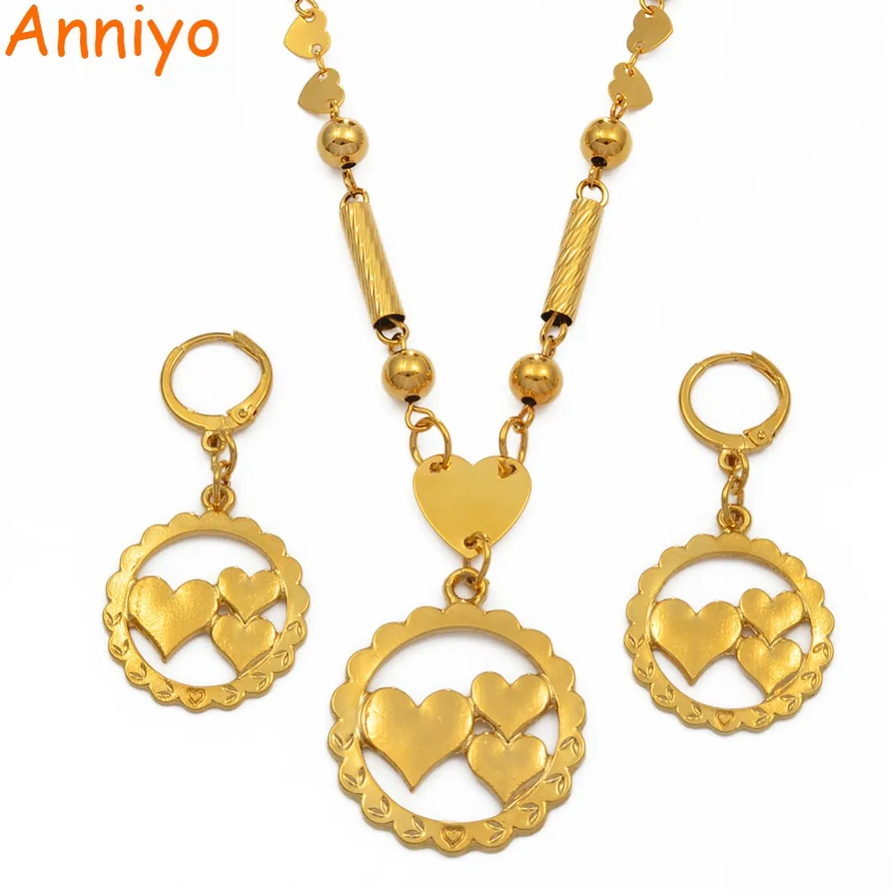 Anniyo/Сердце, бусы, ожерелья, серьги для женщин, девочек, ювелирные наборы, подарки для мам, золотой цвет, Микронезия, Marshall, ювелирные изделия#196106