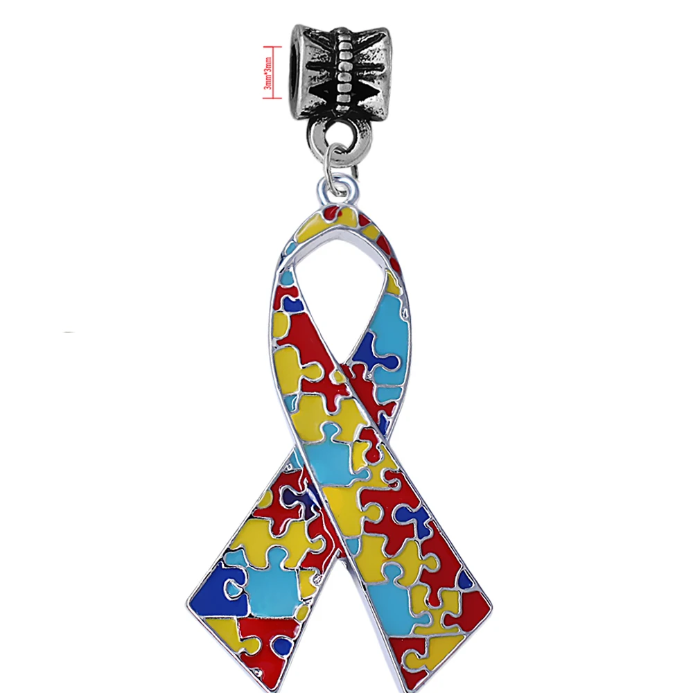Fashion large size enamel metal autism puzzle ribbon charm for breast cancer autistic jewelry DIY pendant | Украшения и