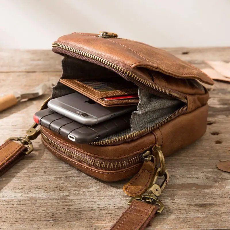 Портативная мужская сумка через плечо из натуральной кожи Crazy Horse маленький