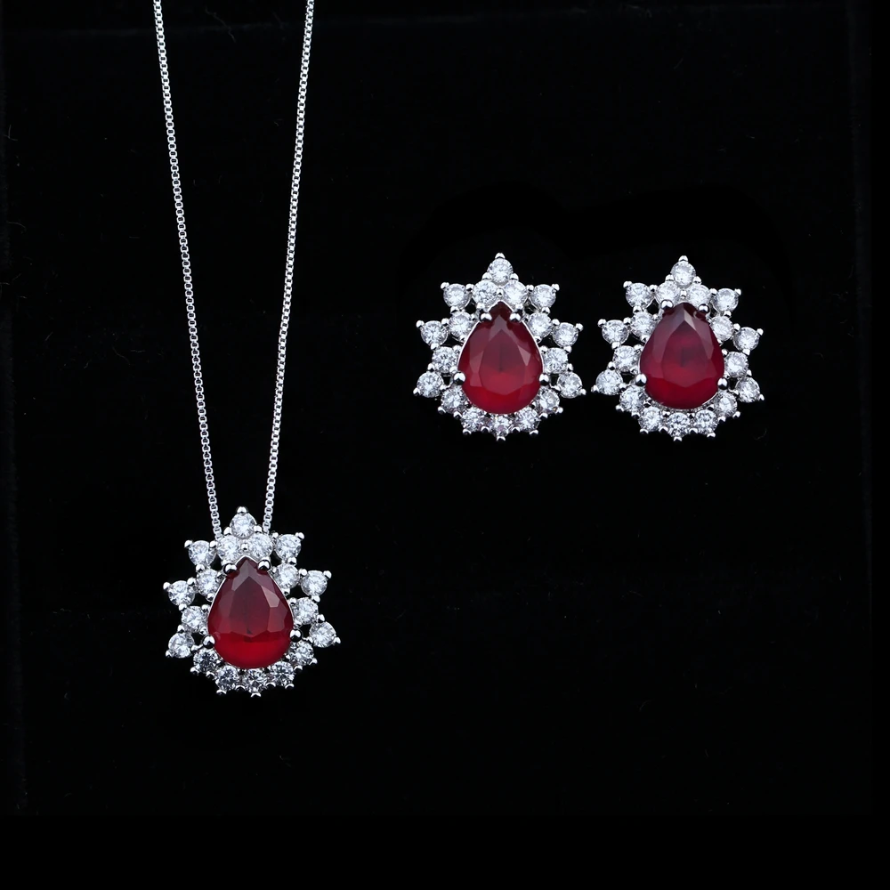 Elegant Milky Pink Jewelry Set Cubic Zirconias Water Drop Pendant Necklace &amp Stud Earrings for Women Fashion JWX015 | Украшения и