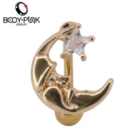 body punk longitudinal wear moon barbell stainless steel bell button rings 1 6mm14mm20mm body piercing jewelry nr 106