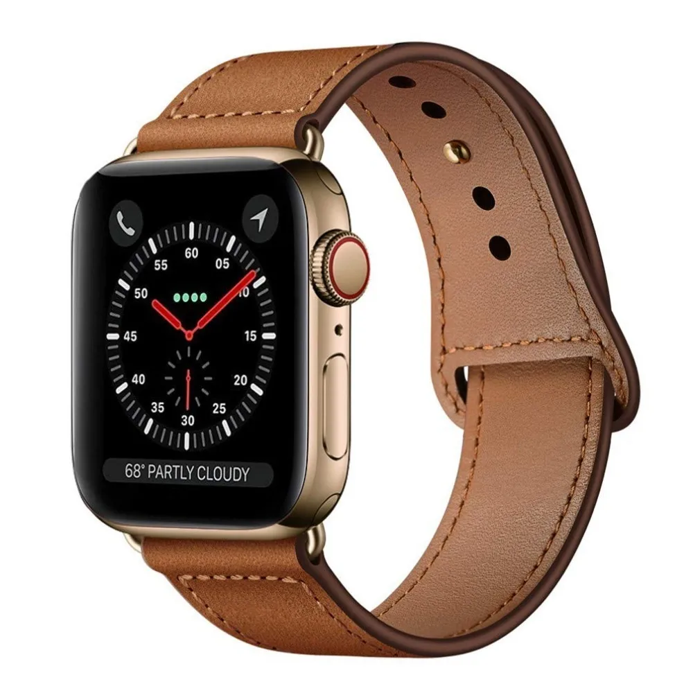 Brown Ремешок из натуральной кожи для Apple Watch band 4 3 iwatch 42 мм 38 мм 44 мм 40 мм pulseira correa браслет умные часы аксессуары петля - Цвет ремешка: Brown