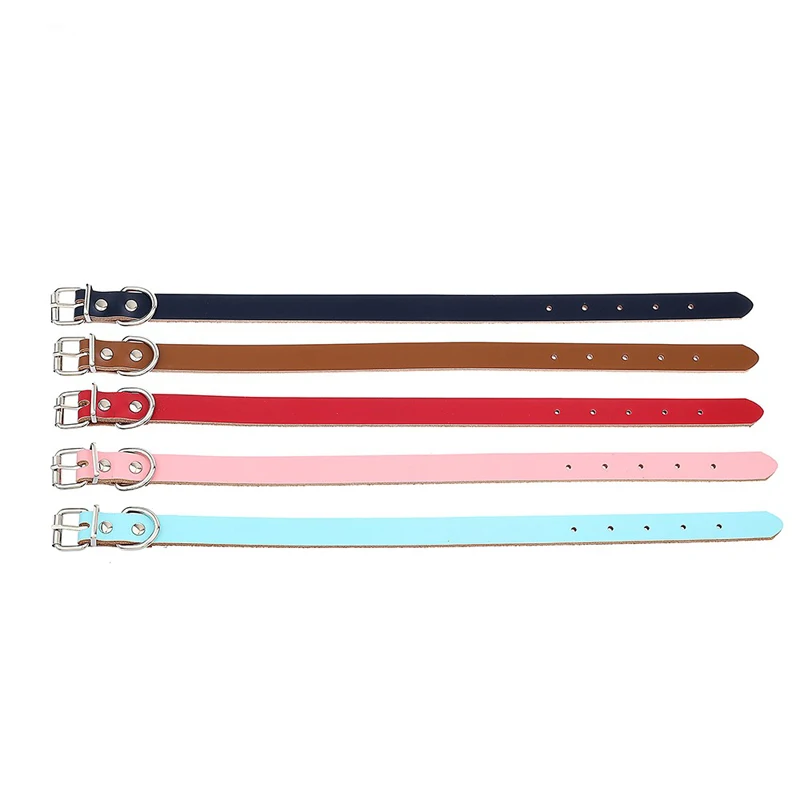 Solid Real Leather Pet Dog Collar With Buckle Adjustable Collars For Small medium Dogs Puppy Neck Accessories Products 20E | Дом и сад