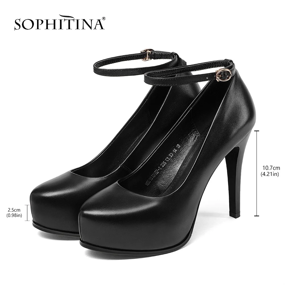 black-10.7CM SOPHITINA/женские туфли-лодочки на платформе 2,5 см; офисные женские туфли из натуральной кожи на тонком каблуке; удобные туфли-лодочки высокого качества с круглым носком; POB2 - Цвет: black-10.7CM