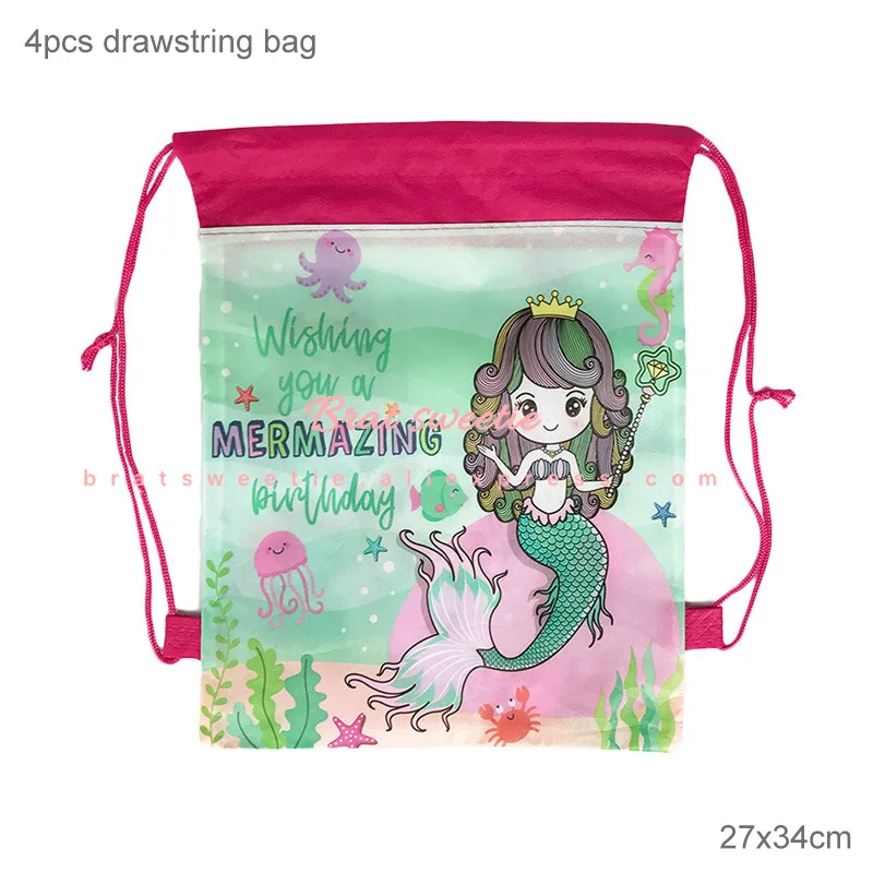 4pc MMD shukou bag Вечерние украшения в виде русалки, фольгированные шары с русалкой, бумажные тарелки, посуда, подарочные сумки для детей, девочек, с днем рождения, принадлежности для тематической вечеринки - Цвет: 4pc MMD shukou bag