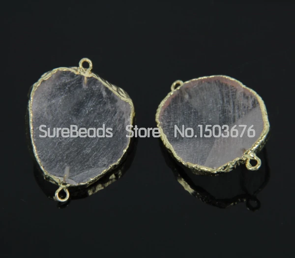 Wholesale!5pcs/lot Gold Plated Double Edged Nature Clear White Quartz Charms Pendant Cut Raw Crystal Slabs Necklace | Украшения и