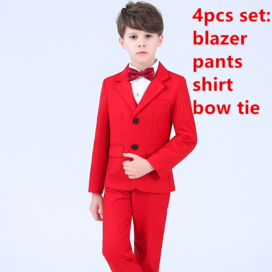 red blazer 4pcs Детский костюм для свадьбы, комплекты для мальчиков с цветочным рисунком, Детские торжественные смокинги, наряды блейзер для мальчиков, жилет, рубашки, брюки комплект одежды с галстуком-бабочкой - Цвет: red blazer 4pcs