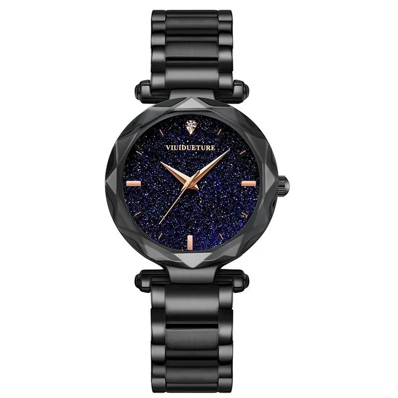 Новые модные черные часы из нержавеющей стали с женскими часами повседневные