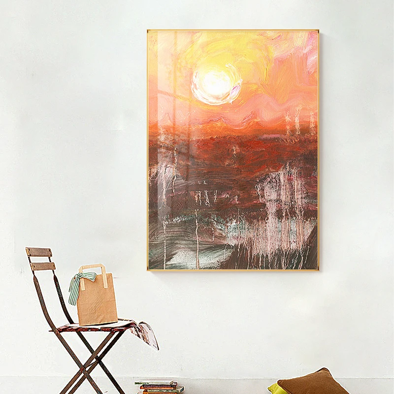 Абстрактный ярко-оранжевый восход пейзаж холст Картина Пейзаж Плакат для