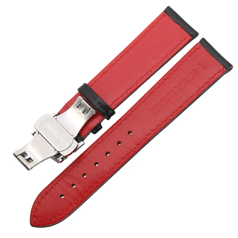 ZLIMSN Soft Genuine Leather Watch Band Strap Replacement Black Blue 20 22mm Men Watchbands 316L Stainless Steel Butterfly Buckle