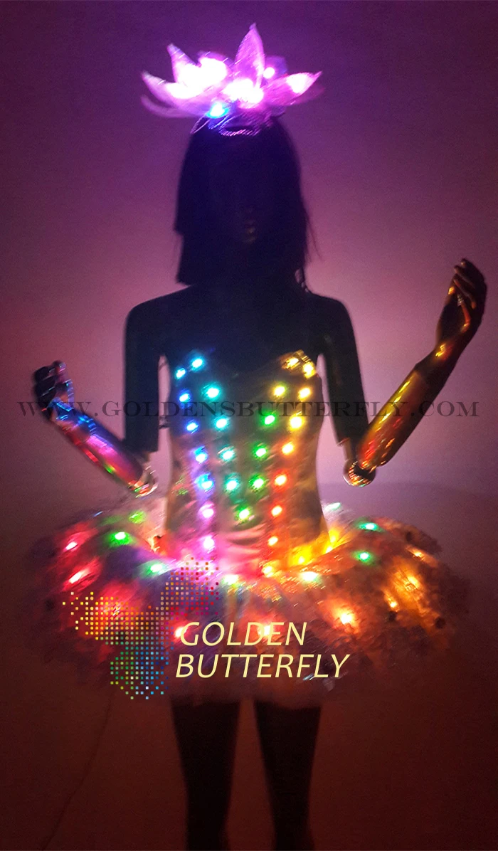 LED Clothing Glowing Dress Fashion Luminous Headdress Talent Show Women Clothes Ballroom Mechanical Dance Accessories | Тематическая