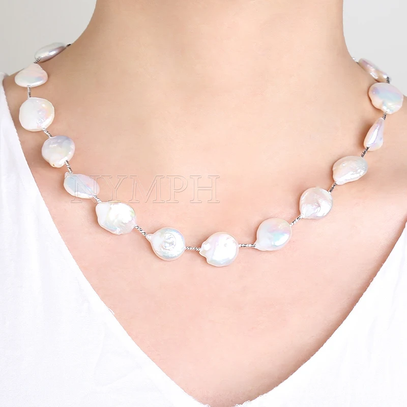 NYMPH Classsic Pearl Necklace Jewelry Natural Freshwater Baroque Bijoux Metal Chain Women Party Gift | Украшения и аксессуары