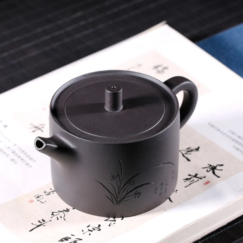 190cc аутентичный Yixing чайник ручной работы Орхидея Rhyme горшок Китайский Фиолетовый