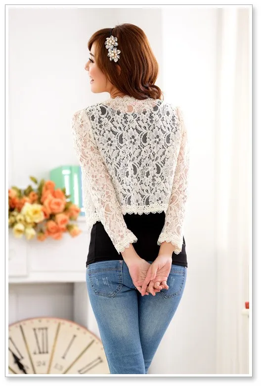 Летняя женская обувь черного цвета жакетка кружевная Детская куртка с отложным