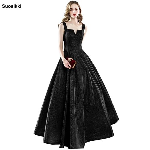 Черный Suosikki Новое индивидуальное вечернее платье vestido de festa Сексуальное Черное длинное платье с блестками для выпускного вечера Формальное вечернее платье - Цвет: Черный