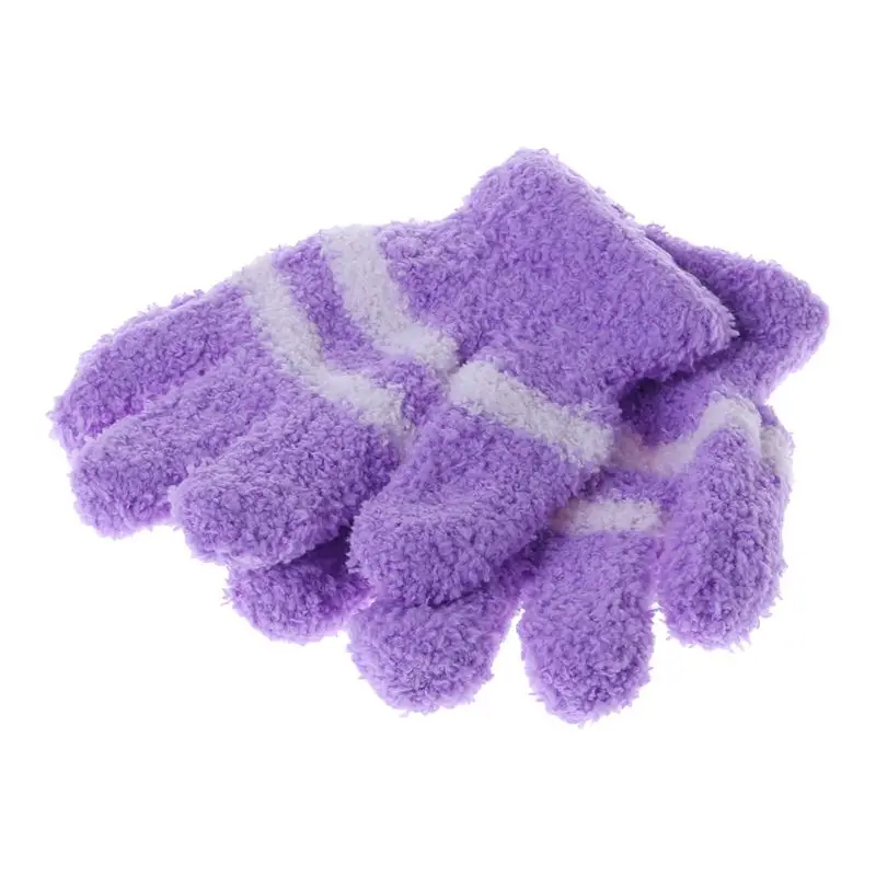 Baby Gloves Warm Winter Full Finger Thermal Coral Fleece Kids Colorful Stripe Soft Elastic Solid Color Mittens | Детская одежда и