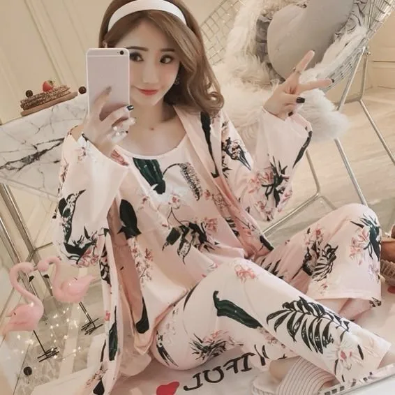 Style 15 Пижамный комплект Для женщин сексуальное платье, бодикон, с рисунком, летние тонкие хлопковые пижамы с длинным платья брюки жилет с новой уникальной технологией рассеивания 5 шт./компл. дома большой Размеры, одежда для сна - Цвет: Style 15