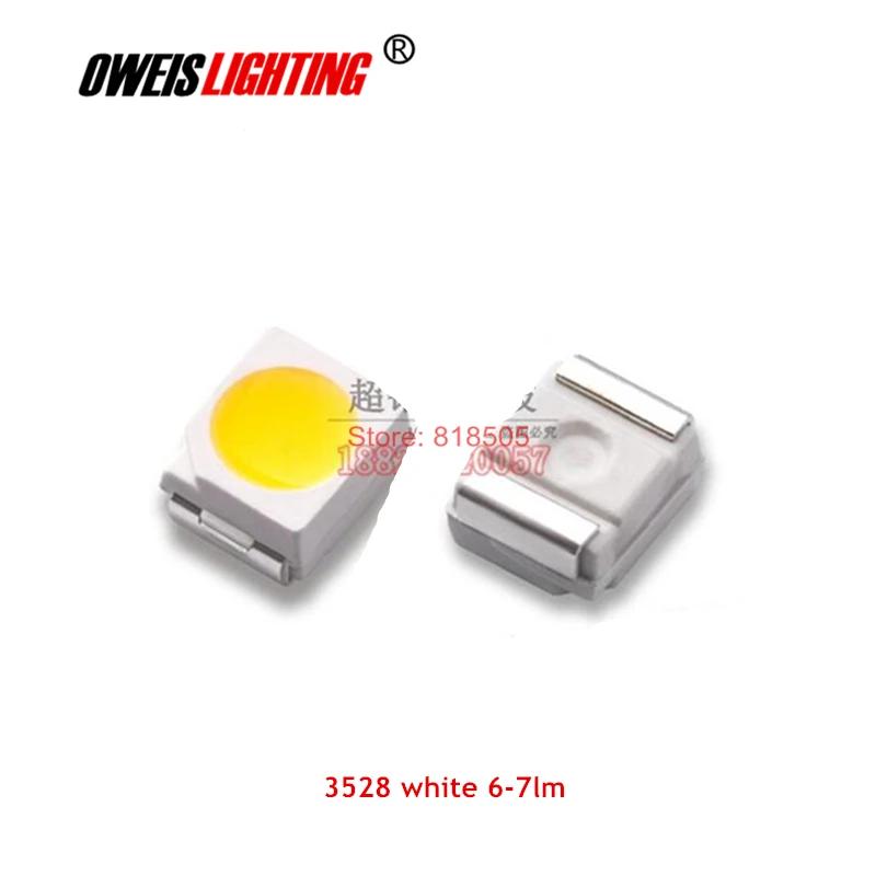 100 шт. 3528 белый 6 7LM SMD светодиодный чистый 6000 7000K/Средняя талия 4000 5000 К/Теплый 2800 3200