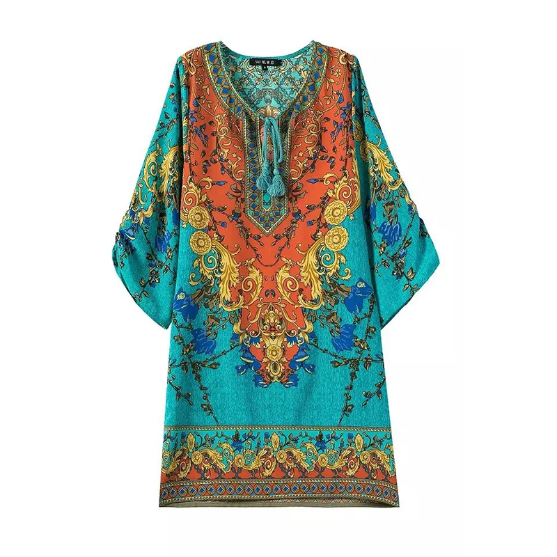 2018 бирюзовое голубое с геометрическим рисунком летнее пляжное платье женская