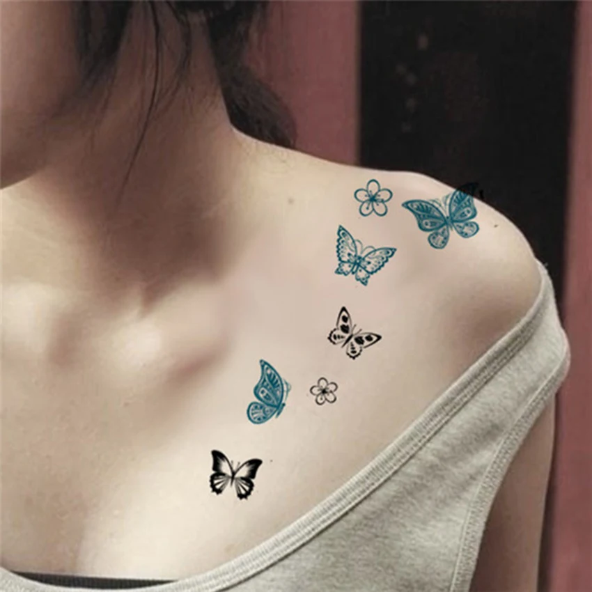 100 шт./лот цветные бабочки дизайн поддельные татуировки водонепроницаемый