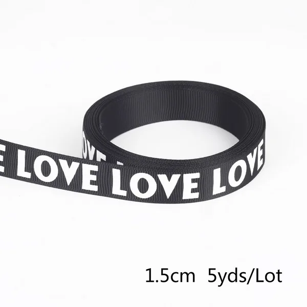 15mm Black Новое поступление, 5 ярдов/сумка, черный/белый, ширина 15 мм/20 мм, лента с принтом на День святого Валентина, корсажная лента с сердечком, ленты для упаковки подарков - Цвет: 15mm Black