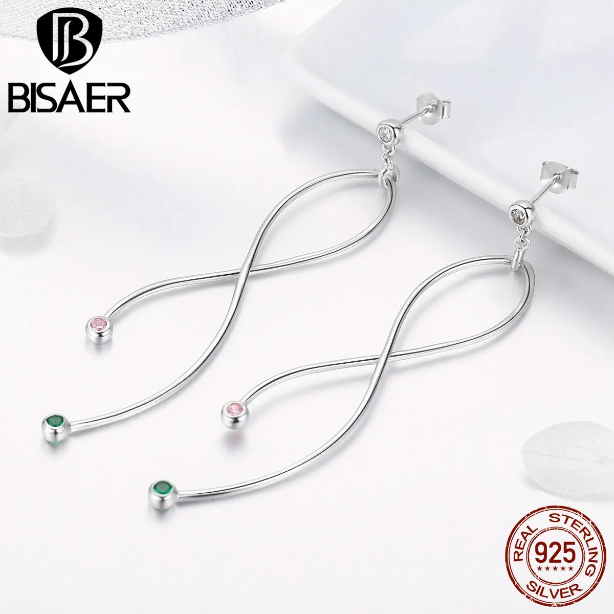 BISAER, геометрические серьги для женщин, 925 пробы, серебро, простая линия, серьги-гвоздики для женщин, Стерлинговое Серебро, ювелирное изделие EFE037