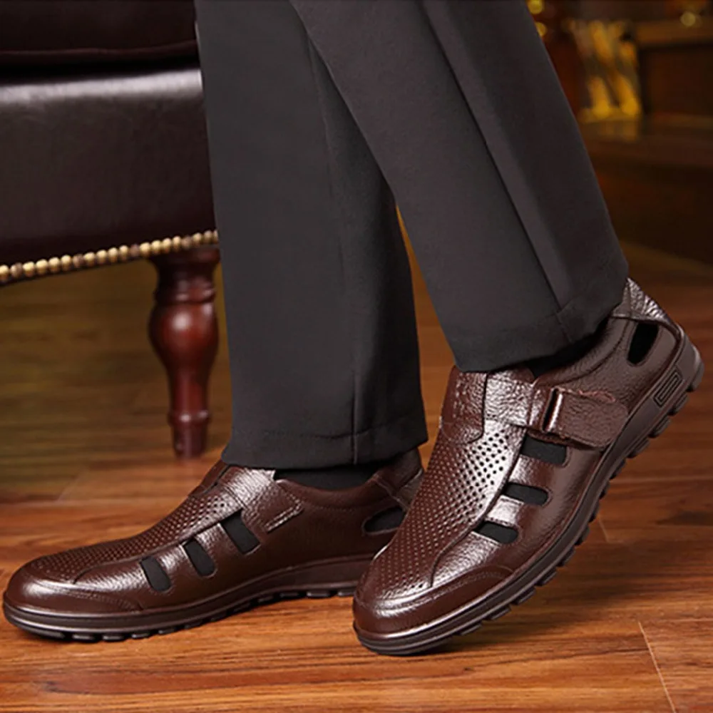 Прямая поставка мужские сандалии из натуральной кожи дышащие