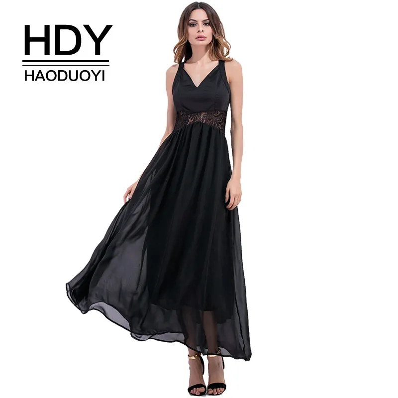 HDY Haoduoyi 2018 Новое шифоновое макси платье для женщин открытое кружевное без