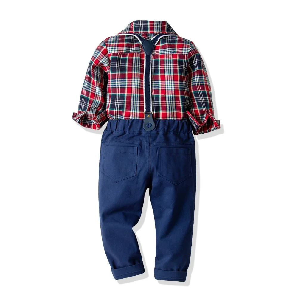 Baby Boy Clothing Sets 2019 Gentleman Clothes Cotton Plaid Shirt+Elastic trousers 2PCS Outfits Bebes Suits 2 to 8 Years Old |