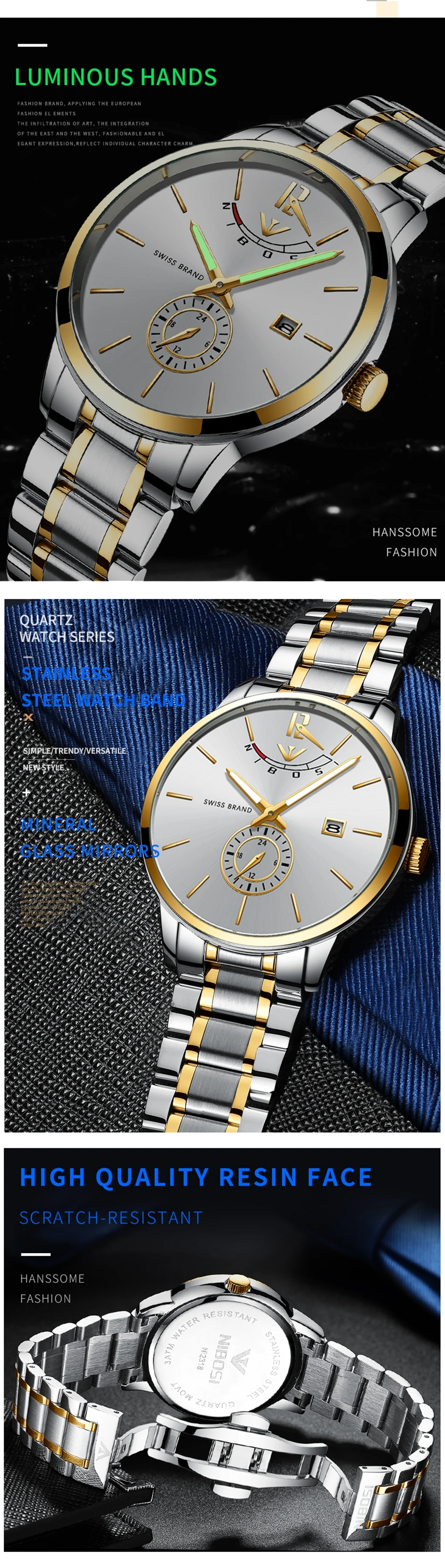 NIBOSI Relogio Masculino Relojes золотые часы мужские часы лучший бренд класса люкс спортивные кварцевые часы Бизнес водонепроницаемые наручные часы