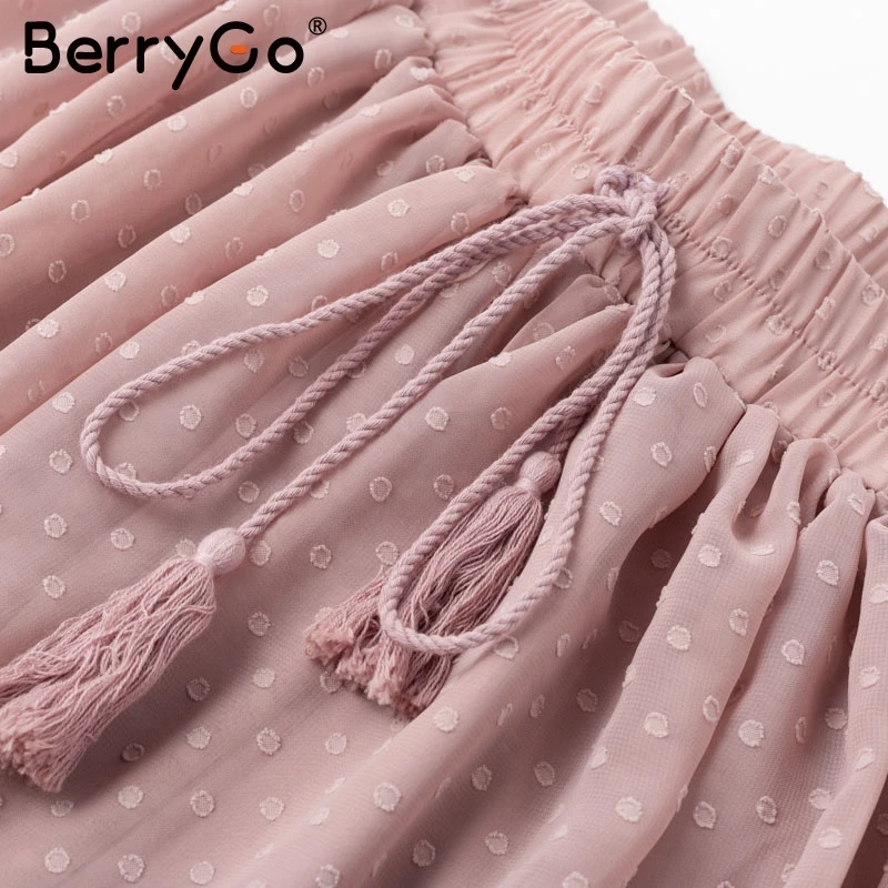 BerryGo Сексуальная Повседневная юбка в горошек с рюшами летняя розовая женская