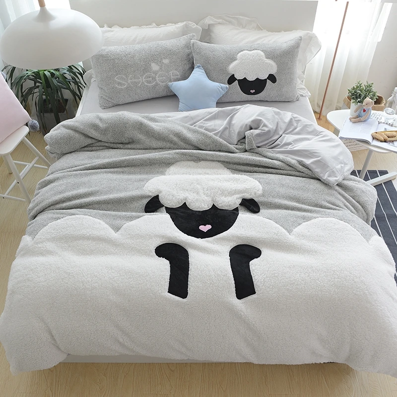 

Thick Fleece fabric Duvet Cover Set cartoon Bedding Set Bedsheet Pillowcase warm Duvet Cover Bed Quilt Bedlinen Bedclothes