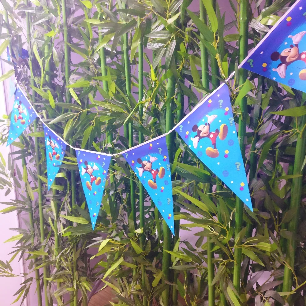 Микки Мышь тема День рождения Вымпел вечерние поставки 2 по бокам с изображением