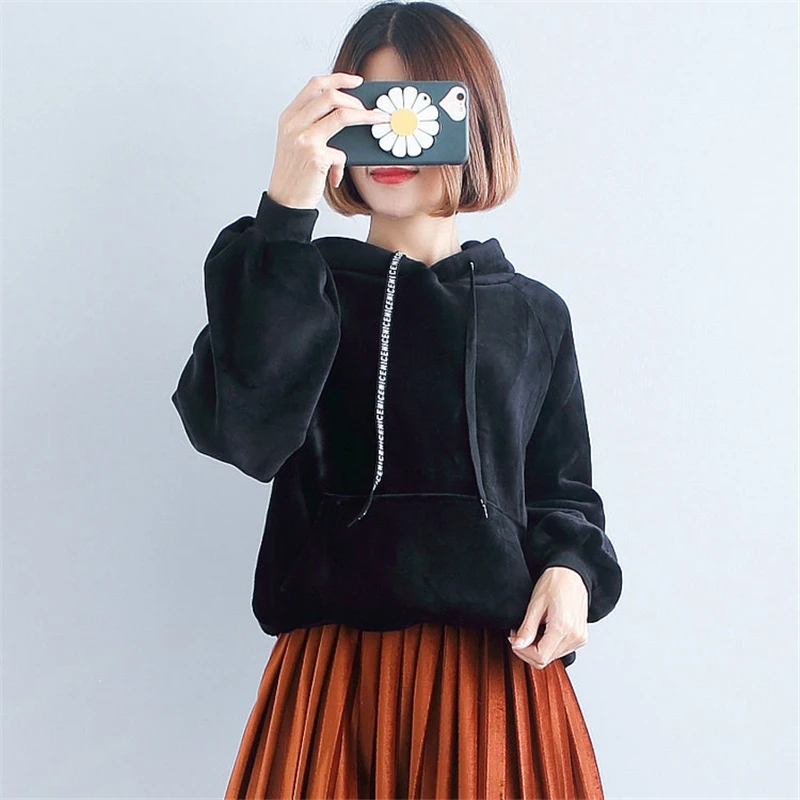 2018 Весенняя Корейская толстовка с капюшоном женские Зимние флисовые бархатные