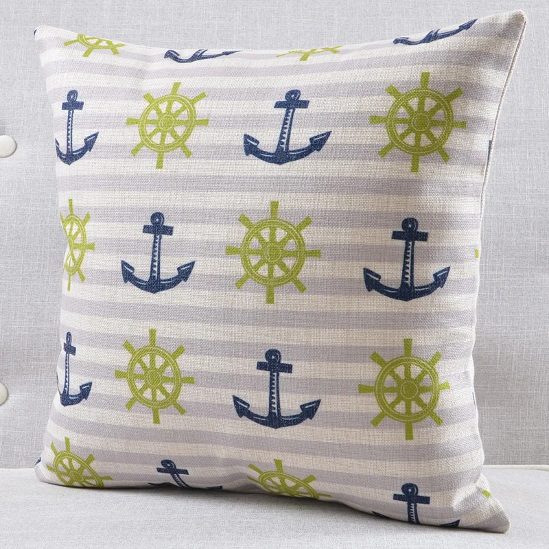 Wholesales Linen Pillow Cover Mediterranean Chervron Anchor Navy Stripe Geometric Home Decorative Case 45x45cm/30x50cm | Дом и сад