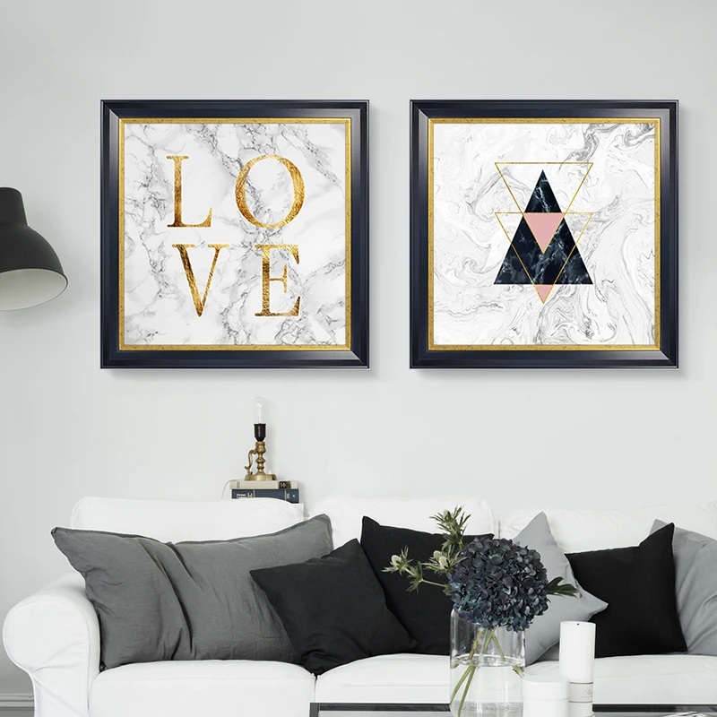 Nordic Gray Marble Pattern Abstract Geometric Love English Alphabet Canvas Painting Poster Living Room Wall Pictures Decoration | Дом и сад