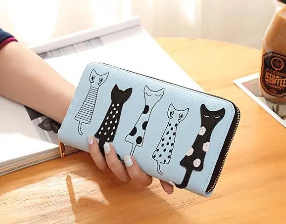Кошелек Для женщин 5 Cat симпатичный кошелек на молнии Для женщин держатель для карт кошелек с принтом животных Стандартный кошельки Для женщин бумажник и кошелек LS8723/NN - Цвет: blue