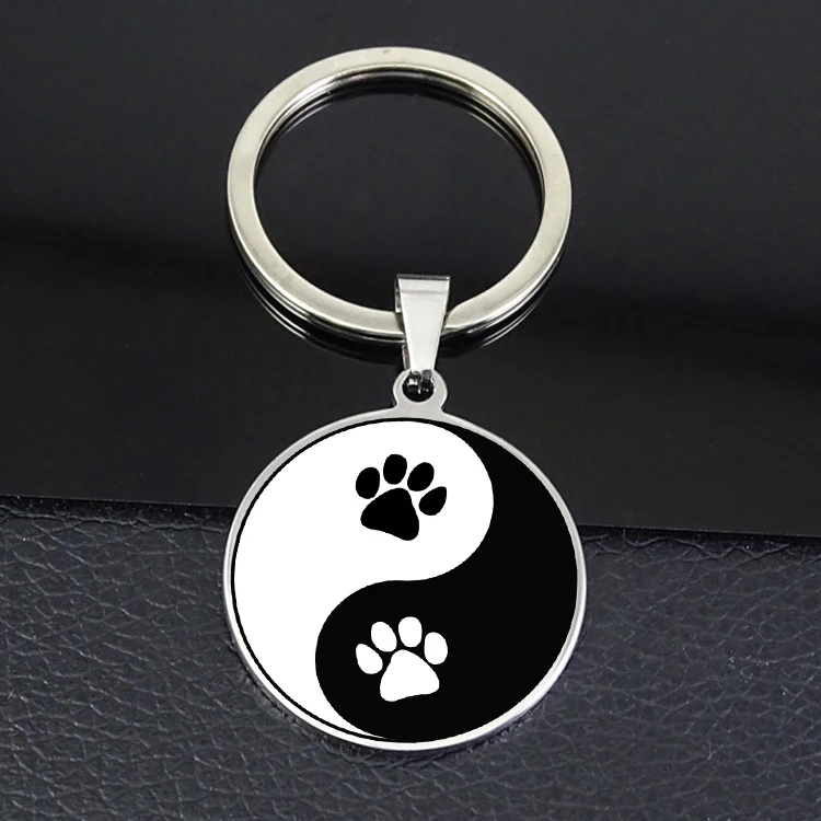 

Popular Yin Yang Dog Paw Keychain Handmade Stainless Steel Jewelry Can Drop Shipping YP6685