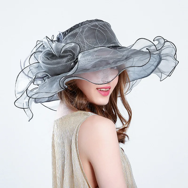 

Net Yarn Fashion Fedoras Hat Female Summer Sunscreen Sun Shade Cap Organza Elegant European American Hats Girl Cool Caps H6511