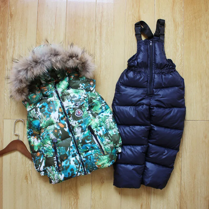 2016 Россия Зима Костюмы Лыжи Правда меховые воротники Девушки мальчики вниз