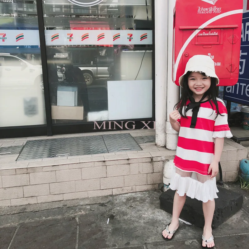 Новинка лета 2020 детская одежда футболка для девочек длинная рубашка в полоску