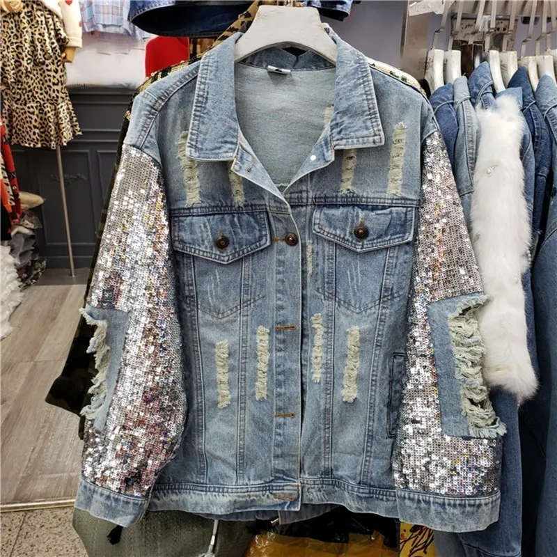 TWOTWINSTYLE женские джинсовые пальто с рваными дырами отворотом длинным рукавом