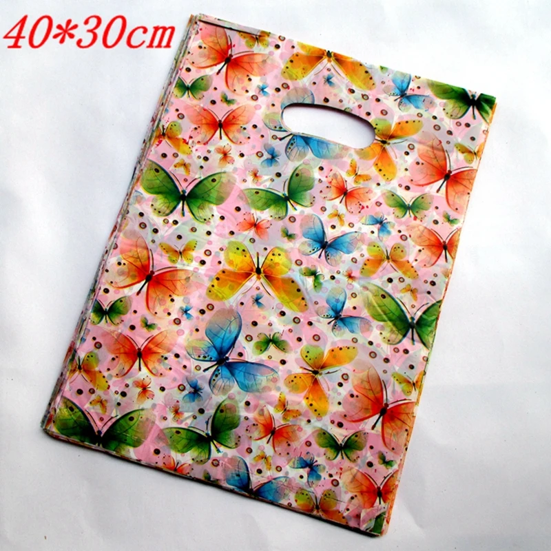 

Hot Sale Wholesale 100pcs/lot Colorful Butterfly Birthday Plastic Packaging Gift Bags With Handle 40*30cm154013